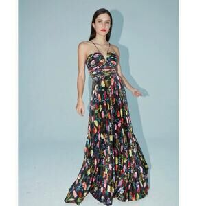 AIIFOS Black Floral A-Line Sleeveless Halter Neck Adrianna Gown size 8